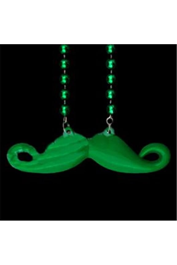 1240020 Funky Mustache Beaded Necklace, Green - Pack of 12