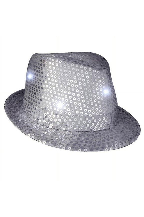 LED Flashing Fedora Hat with Silver Sequins