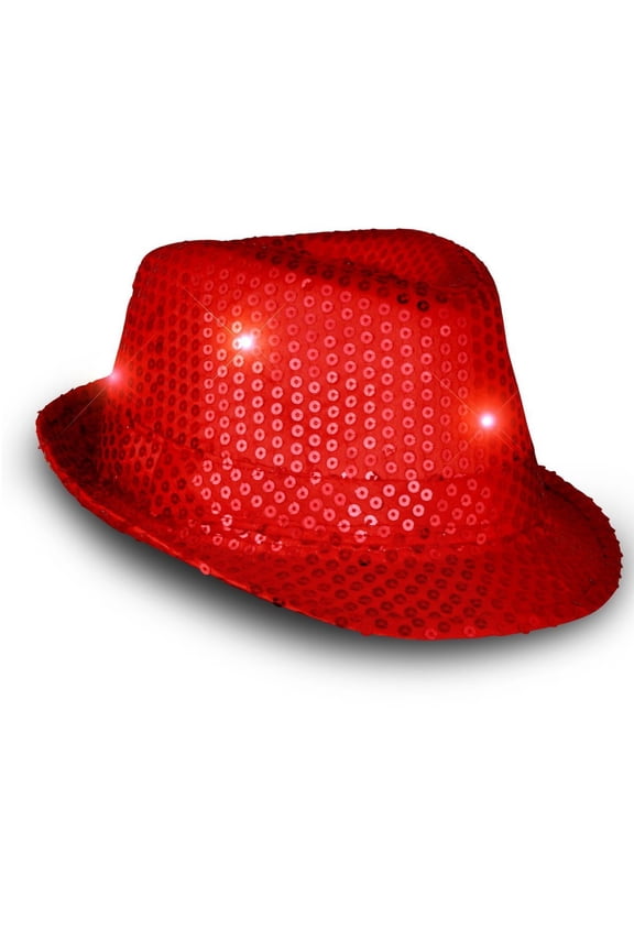 Light Up LED Flashing Fedora Hat with Red Sequins