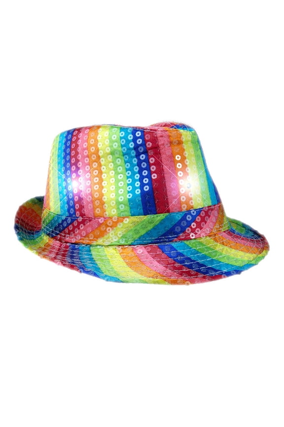 Light Up LED Flashing Fedora Hat with Rainbow Sequins