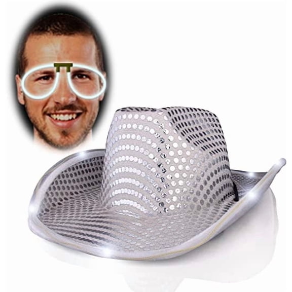 Light Up LED Flashing Cowboy Hat with White Sequins