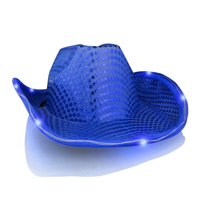 3479 Led Flashing Cowboy Hat With Blue Sequins Blue Hat For Women And Men Amazon.com: blinkee LED Flashing Cowboy Hat with Blue  main image 4