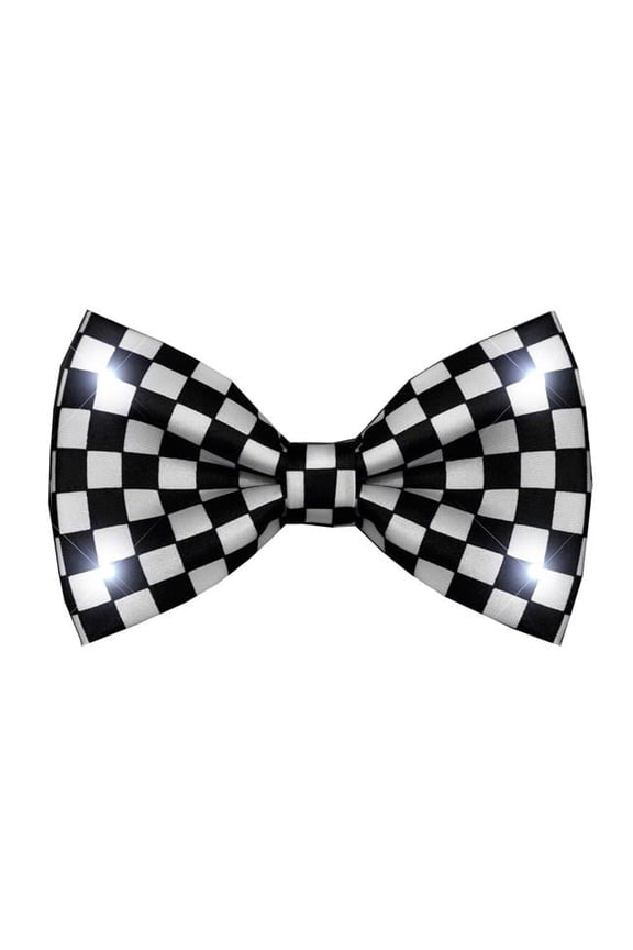 A670 Black & White Checkered Bow Tie with White LED Lights