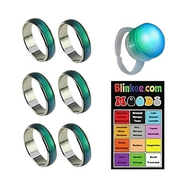 Blinkee Color Changing Mood Ring with 1 E Mood Ring Chart Size 5 to 10 6 Piece Walmart