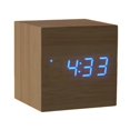 thumbnail image 1 of Flashing Blue LED Wooden Cube Digital Alarm Clock with USB, 1 of 2