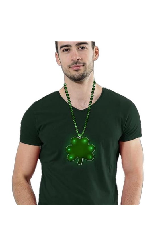IPLUSMB-P18 Irish Pride Light Up Shamrock Medallion Beaded Necklaces - Pack of 18