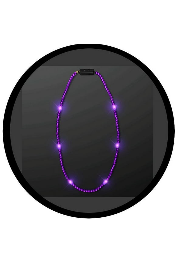 LED Necklace with Purple Metallic Beads for Mardi Gras