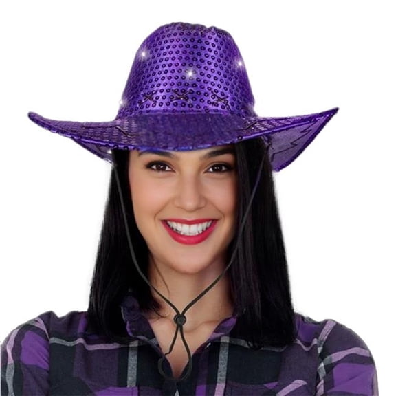 Blinkee 3996560-P6 LED Western Sequin Cowboy Hat with Fancy Stitching, Purple - Pack of 6