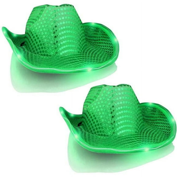 Blinkee LFCHGP2G LED Flashing Cowboy Hat with Green Sequins - Pack of 2