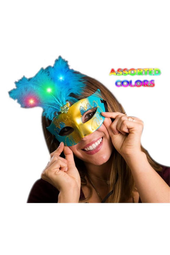 LUFMBMFMG Light Up Feather Masquerade Ball Mask for Mardi Gras, Assorted