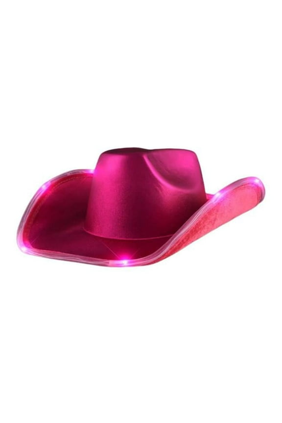 LUSSCBH-MGPK Light Up Shiny Satin Metallic Space Cowboy Hat - Viva Pink Magenta