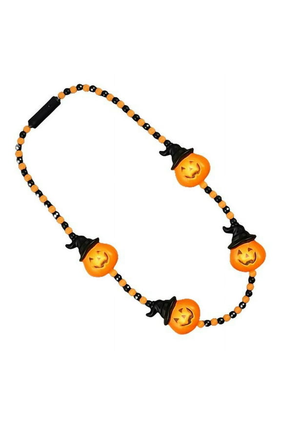 LUWPBN-OR Light Up Witchy Pumpkin Beaded Necklace