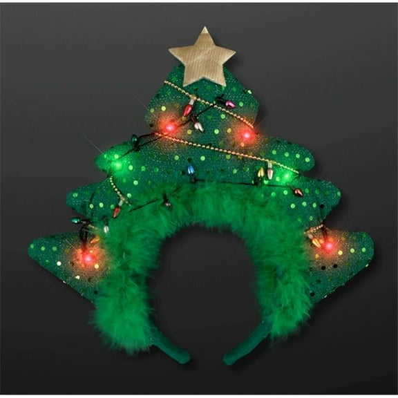 Blinkee CHRTMSHDBND Light Up Green Novelty Sequin Plush Christmas Tree Gold Star Bopper