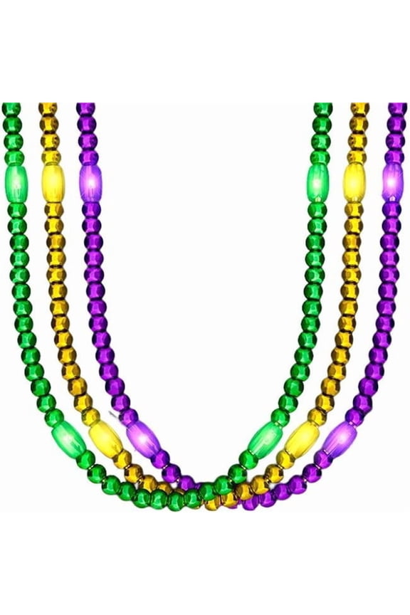 NLMPGG-P12 LED Necklace with Mardi Gras Beads - Pack of 12