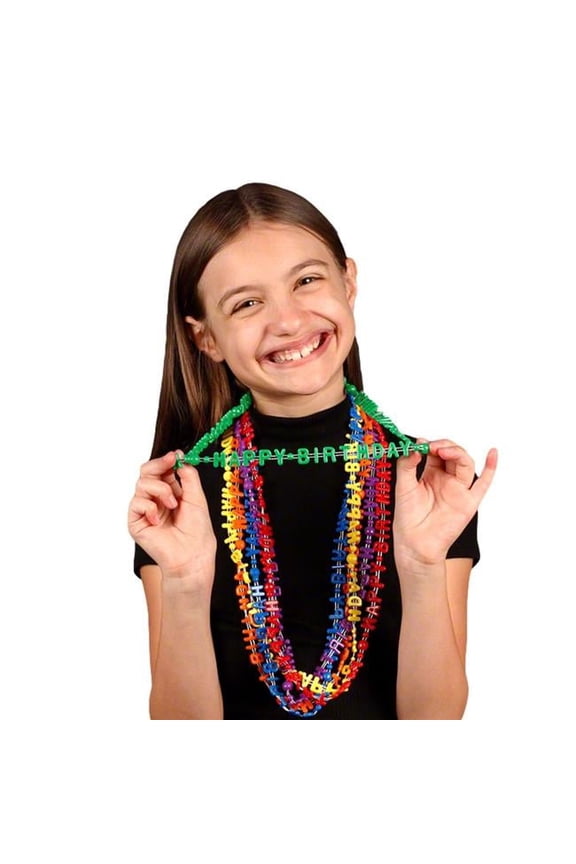 Opaque Happy Birthday Necklace Assorted Pack of 12