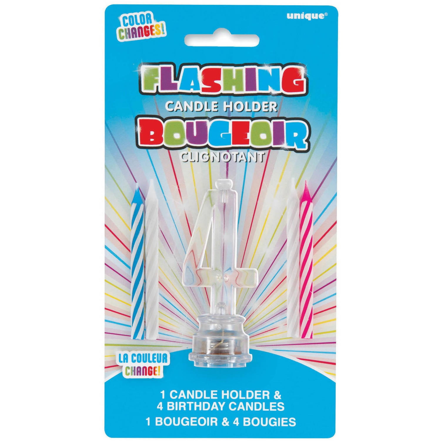 Blinking Number “4” Cake Topper and Birthday Candles Set, 5pcs