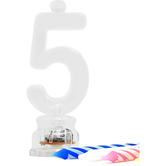 Blinking Number 5 Cake Decoration and Candles, 5-Piece Set, Multicolor