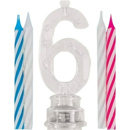Blinking Number 6 Cake Decoration and Candles, 5-Piece Set