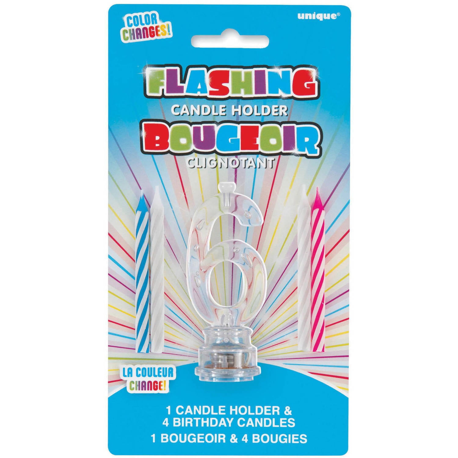 Blinking Number “6” Cake Topper and Birthday Candles Set, 5pcs