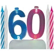 Blinking Number 60 Candle Holder and Birthday Candle Set, 5 Pieces