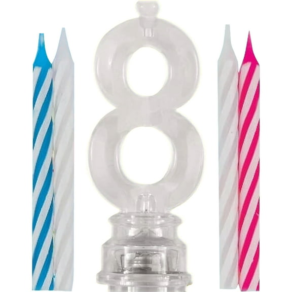 Blinking Number 8 Cake Decoration and Candles, 5-Piece Set