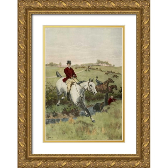 Blinks, Thomas 18x24 Gold Ornate Wood Framed with Double Matting Museum Art Print Titled - The First Jump