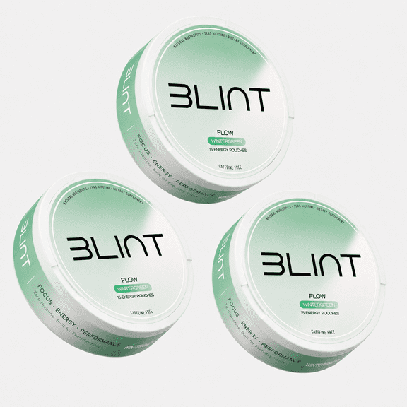 Blint Flow Caffeine-Free Nootropic Pouches - with Alpha GPC, L-Tyrosine & L-Theanine - No Sugar or Artificial Sweeteners - 15 Nicotine Free Pouches Per Can - 3 Cans (Wintergreen)