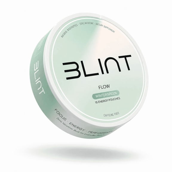 Blint Flow Caffeine-Free Nootropic Pouches - with Alpha GPC, L-Tyrosine & L-Theanine - No Sugar or Artificial Sweeteners - 15 Nicotine Free Pouches Per Can - 9 Cans (Wintergreen)