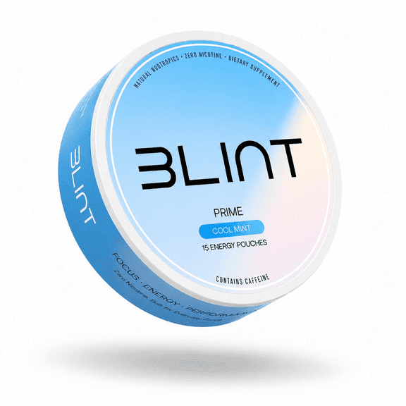Blint Prime Caffeine Nootropic Pouches - with Alpha GPC, L-Tyrosine & L-Theanine - No Sugar or Artificial Sweeteners - 15 Nicotine Free Pouches Per Can - 6 Pack (Cool Mint)