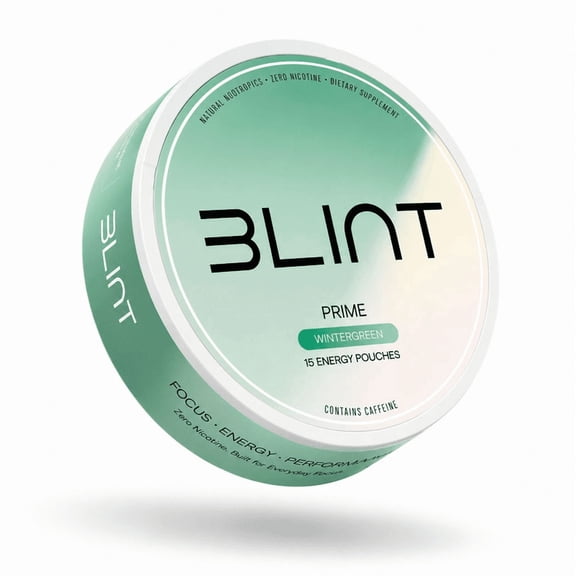 Blint Prime Caffeine Nootropic Pouches - with Alpha GPC, L-Tyrosine & L-Theanine - No Sugar or Artificial Sweeteners - 15 Nicotine Free Pouches Per Can - 6 Pack (Wintergreen)