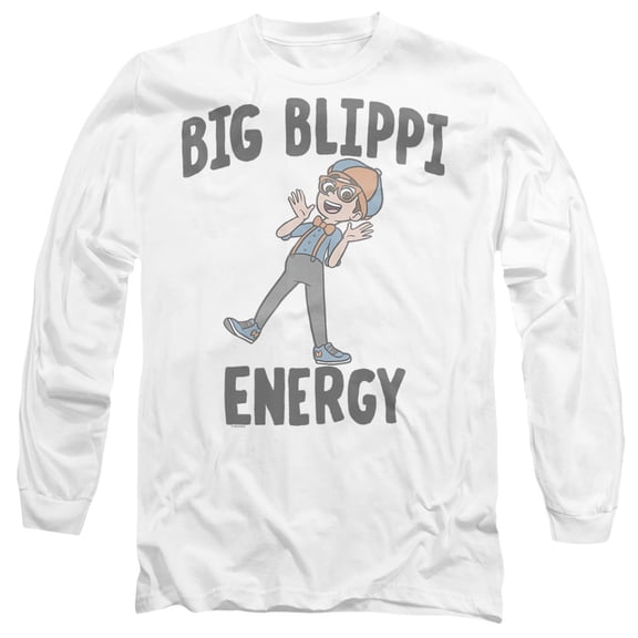 Blippi Big Blippi Energy Unisex Adult Long-Sleeve T Shirt, White, 3X-Large