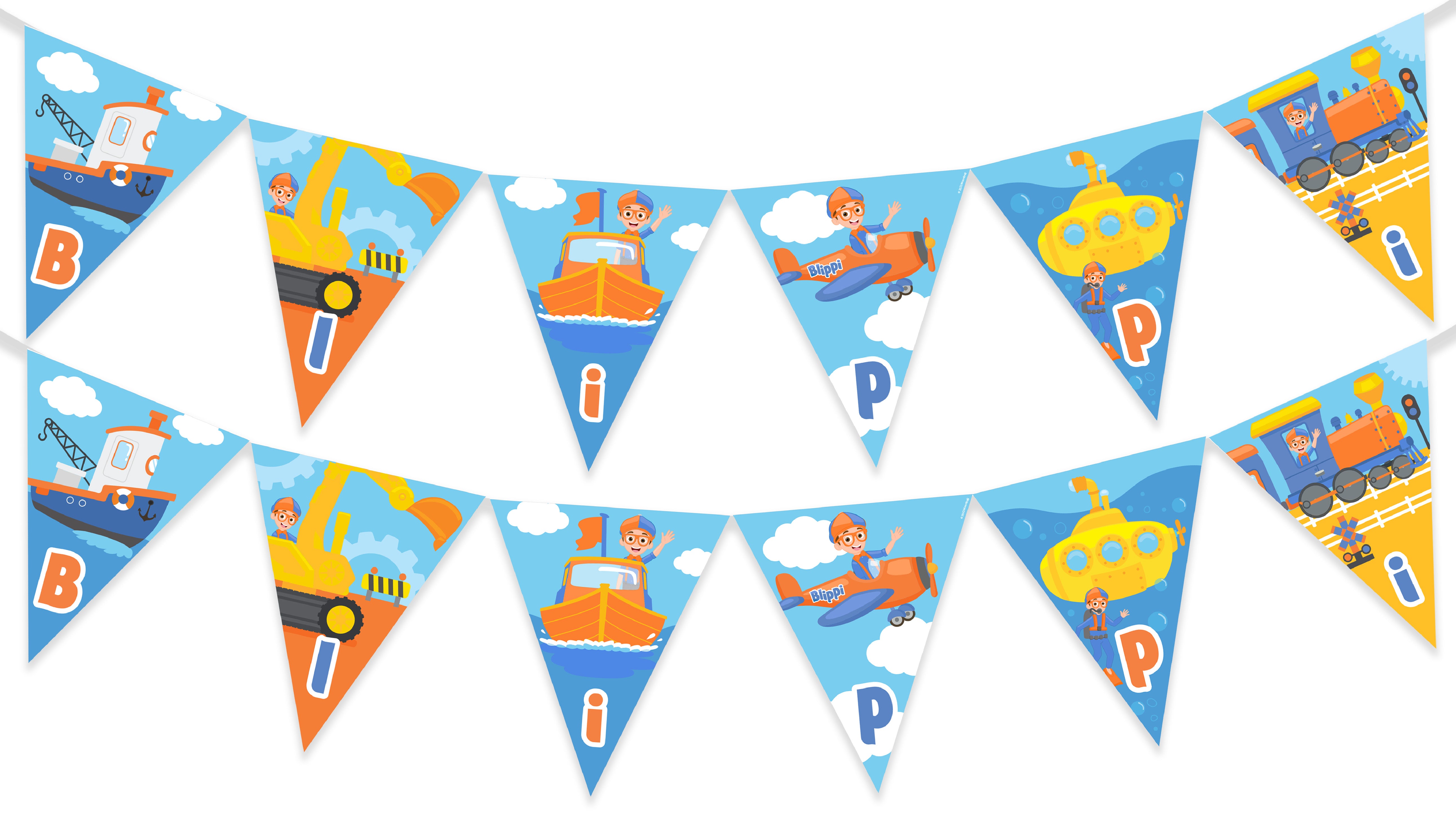 Blippi Birthday Banner Pennant Vehicle Blippi Party Supplies