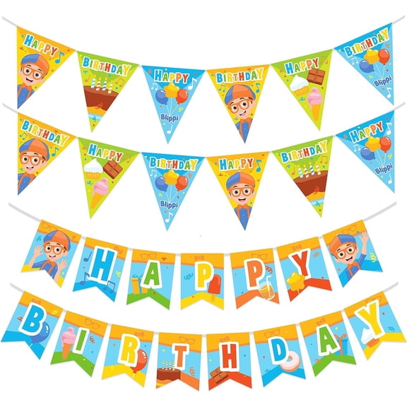 Blippi Birthday Banner & Pennants Kit - Blippi Party Supplies