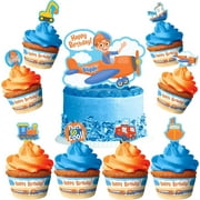 Blippi Birthday Cake Topper & Blippi Cupcake Toppers Kit Vehicle