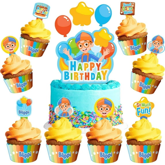 Blippi Birthday Cake Topper & Blippi Cupcake Toppers Kit