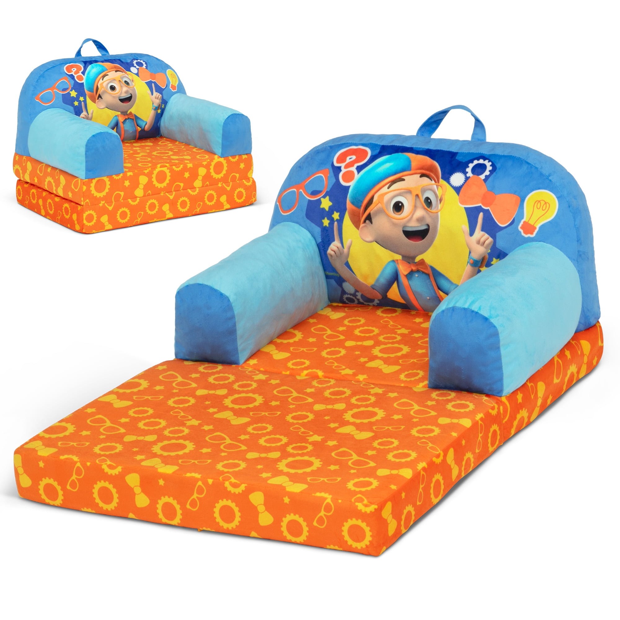Blippi Blue and Orange Flip-Out Kids Chair with Spot Pattern