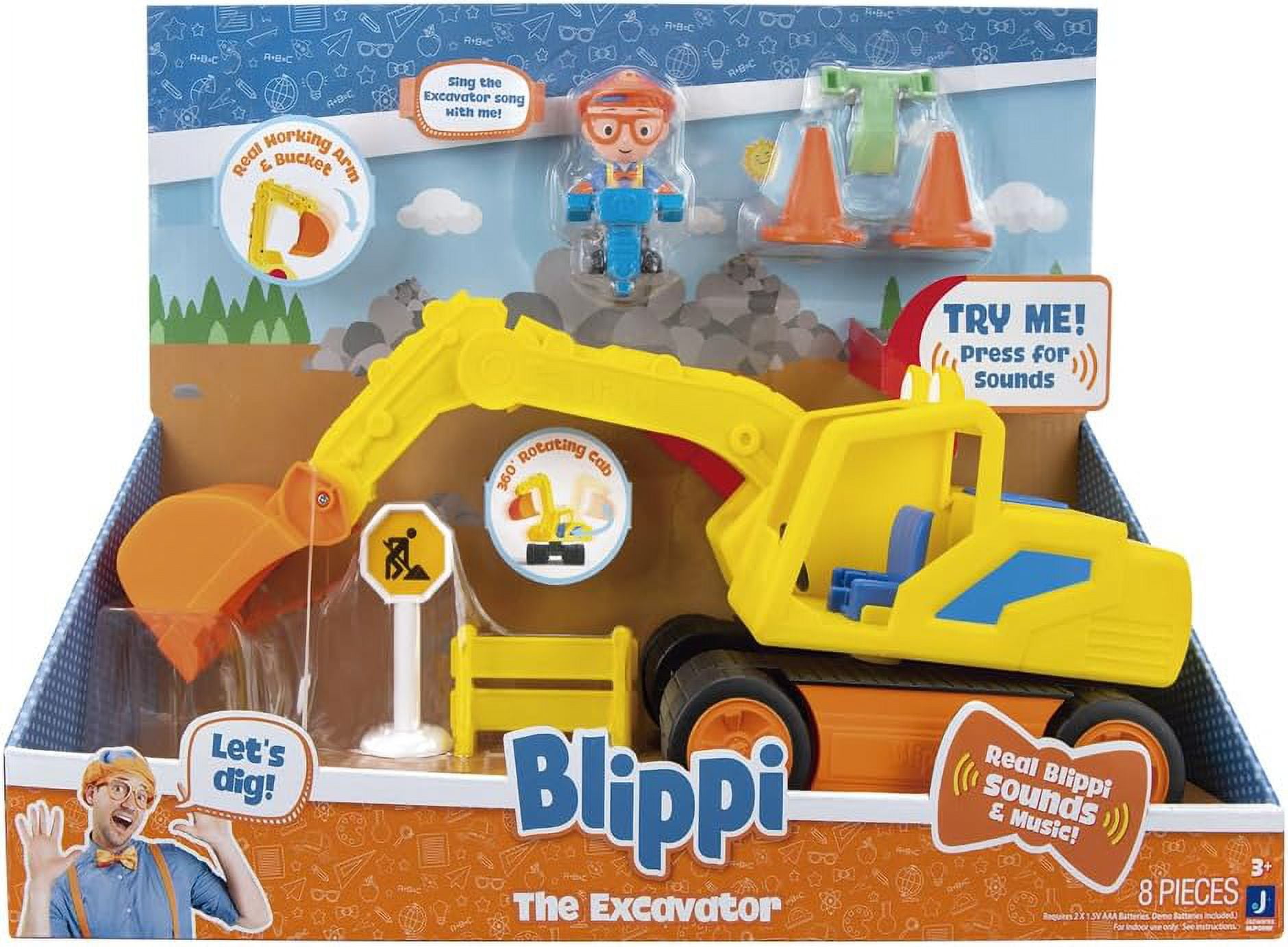 Blippi Excavator - Fun Freewheeling Vehicle with Features Including 3 ...