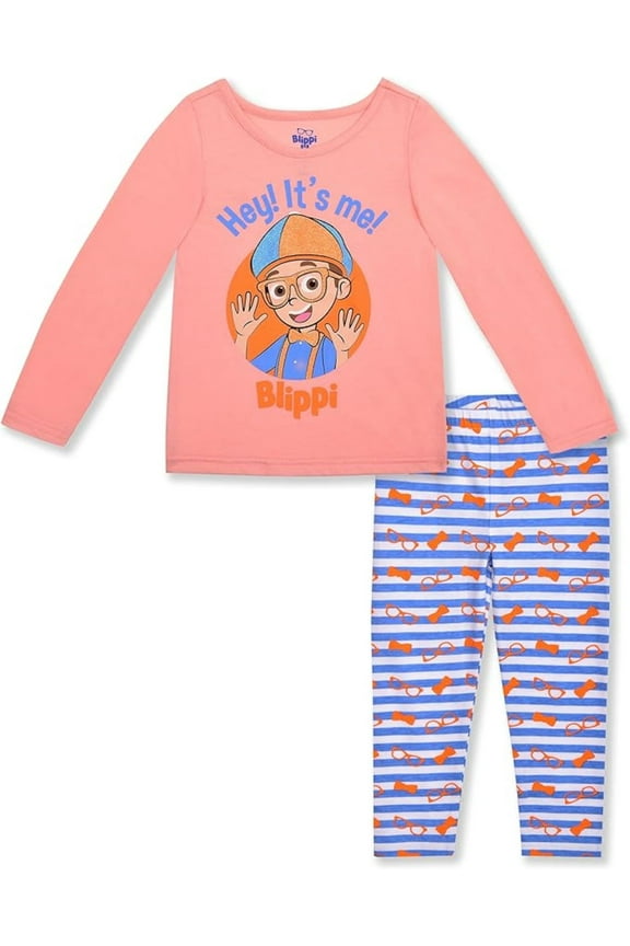 Girl’s Long Sleeve T-Shirt and Legging Pants Set for Toddlers and Big Kids – Orange/Blue