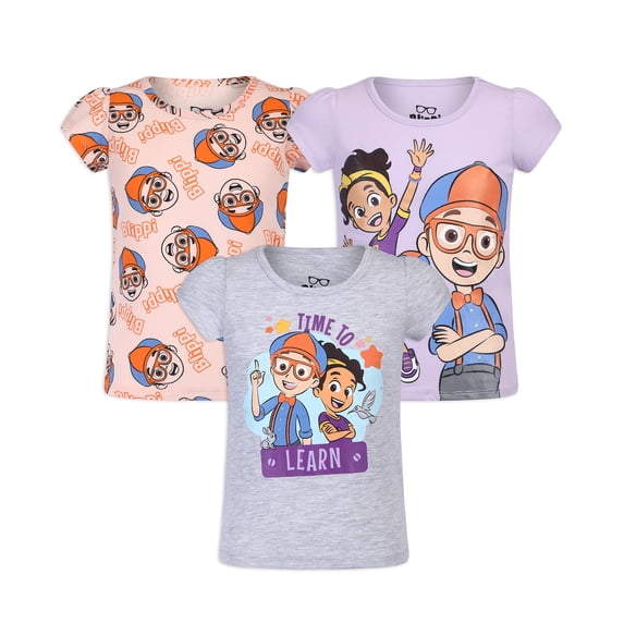 Blippi Girls’ 3 Pack T-Shirts for Toddler and Little Kids – Multicolor