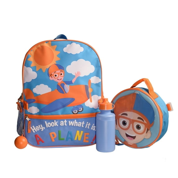 Blippi Girls & Boys Toddler Pre-school 4 Piece Backpack Set, Kids 16" School Bag with Front Zip Pocket, Blue
