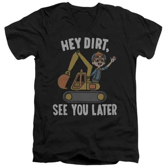 Blippi Hey Dirt, See You Later Unisex Adult V-Neck T Shirt (Small) Black