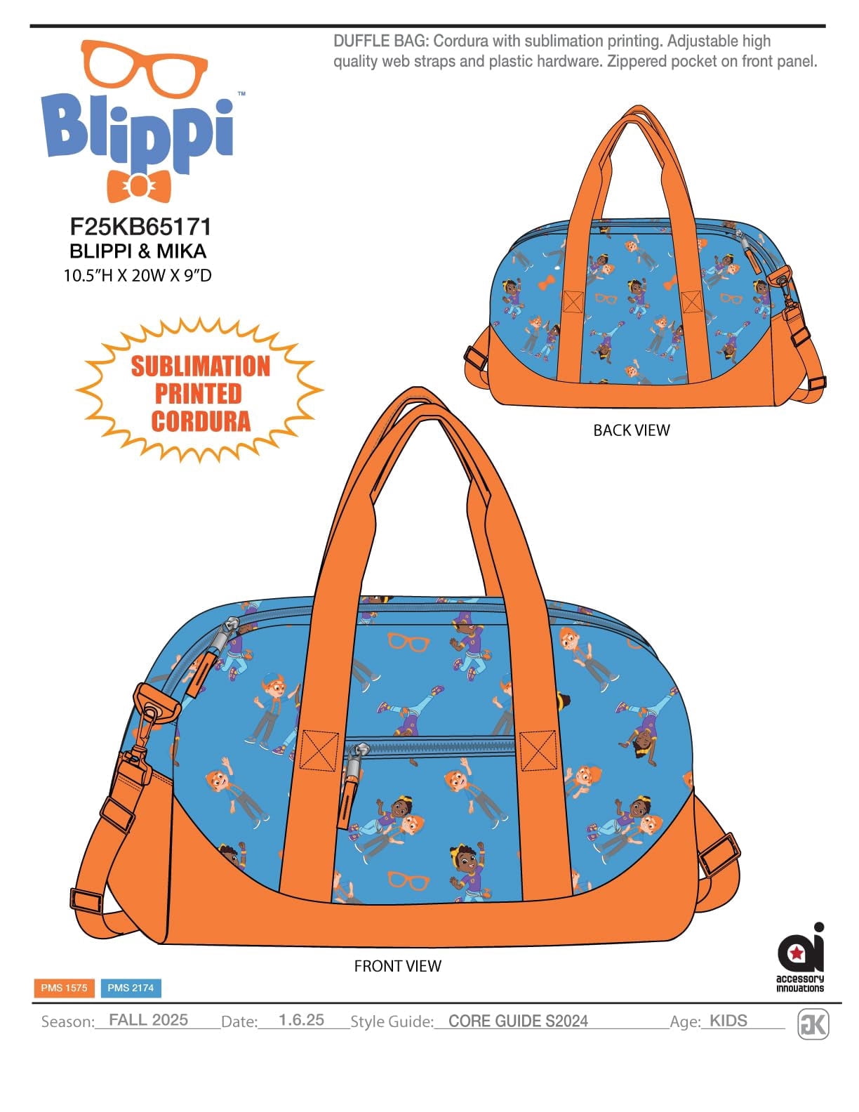 Blippi & Meekah Duffle Bag, 16 inch Travel Sleepover Weekender Bag for Girls & Boys, Blue