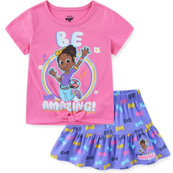 Blippi Meekah Short Sleeve Shirt and Skirt Set (Girls), 2 Piece Set, Sizes 2T-6