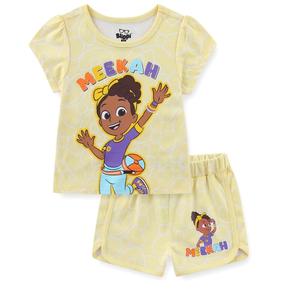 Blippi Meekah Short Sleeve T-Shirt and Shorts Set (Girls), 2 Piece Set, Sizes 2T-6