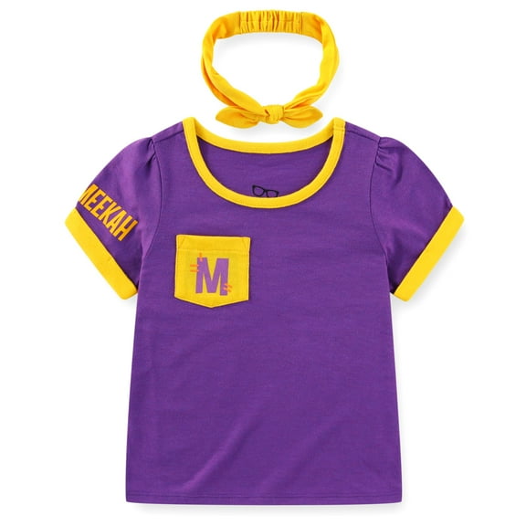 Blippi Meekah Short Sleeve T-Shirt with Headband (Girls), 2 Piece Set, Sizes 2T-5