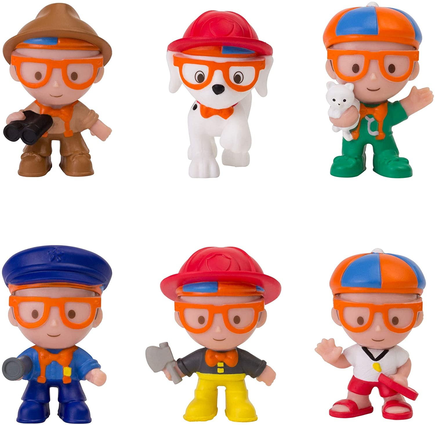 Blippi Mini Heroes Squishables Mystery 6 Pack - 2 Character Toy Figure: Police Officer, Lifeguard, Vet, Firefighter, Park Ranger, Plus Firehouse Dog - Educational Toys for Children and Toddlers