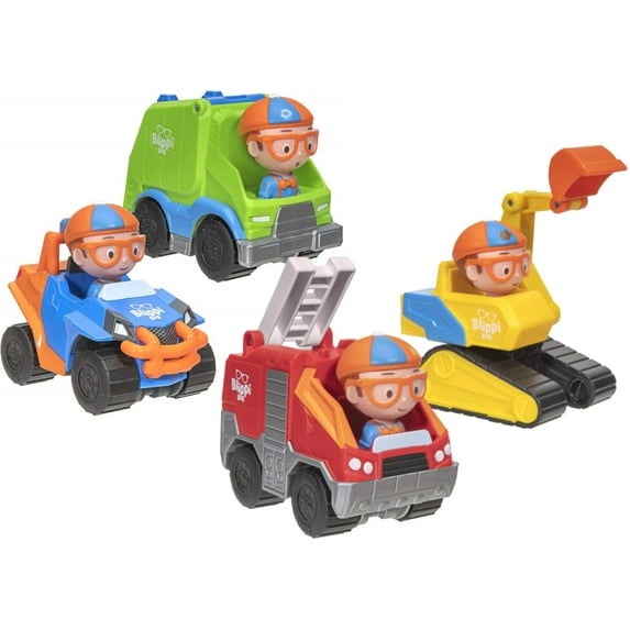 Blippi Mini Vehicles 4 Pack: Fire Truck, Excavator, Trash Truck and Blippi-Mobile!
