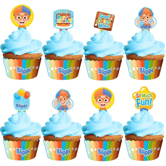 Blippi Party Cupcake Toppers & Blippi Cupcake Wrappers