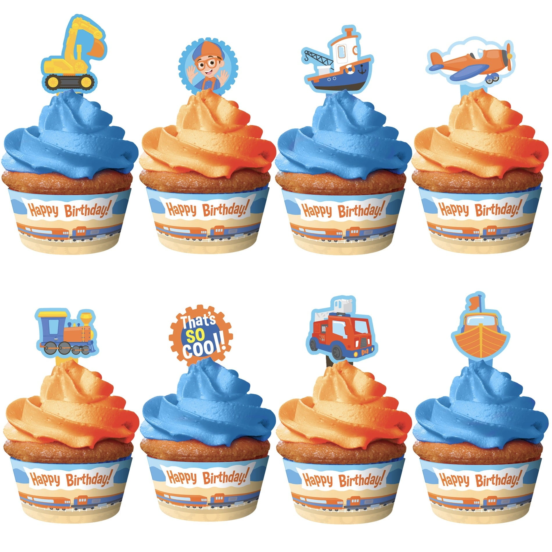 Blippi Party Cupcake Toppers &amp; Blippi Vehicle Cupcake Wrappers ...