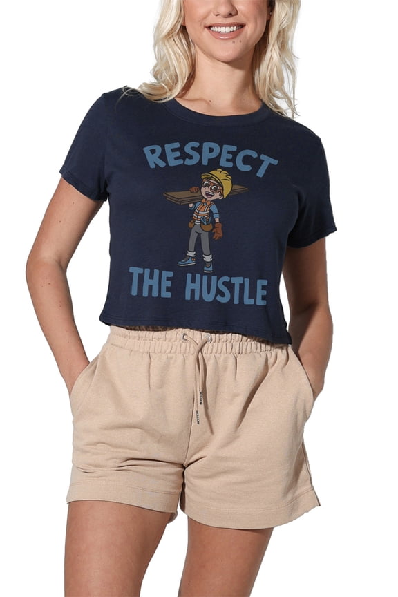 Blippi Respect the Hustle Women's Crop Top T-Shirt, Navy, Large